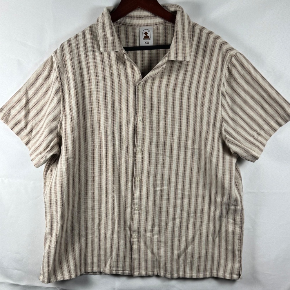 Dandy Del Mar Mens XXL Striped Camp Collar Short Sleeve Button Down Shirt Beige
